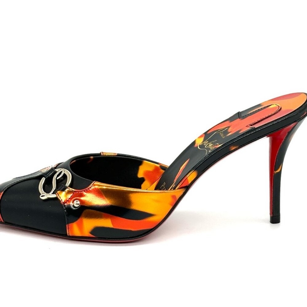 Christian Louboutin CL IN 90s MULE 80 Fire Leather Sandals Heels Shoes - Picture 10 of 11